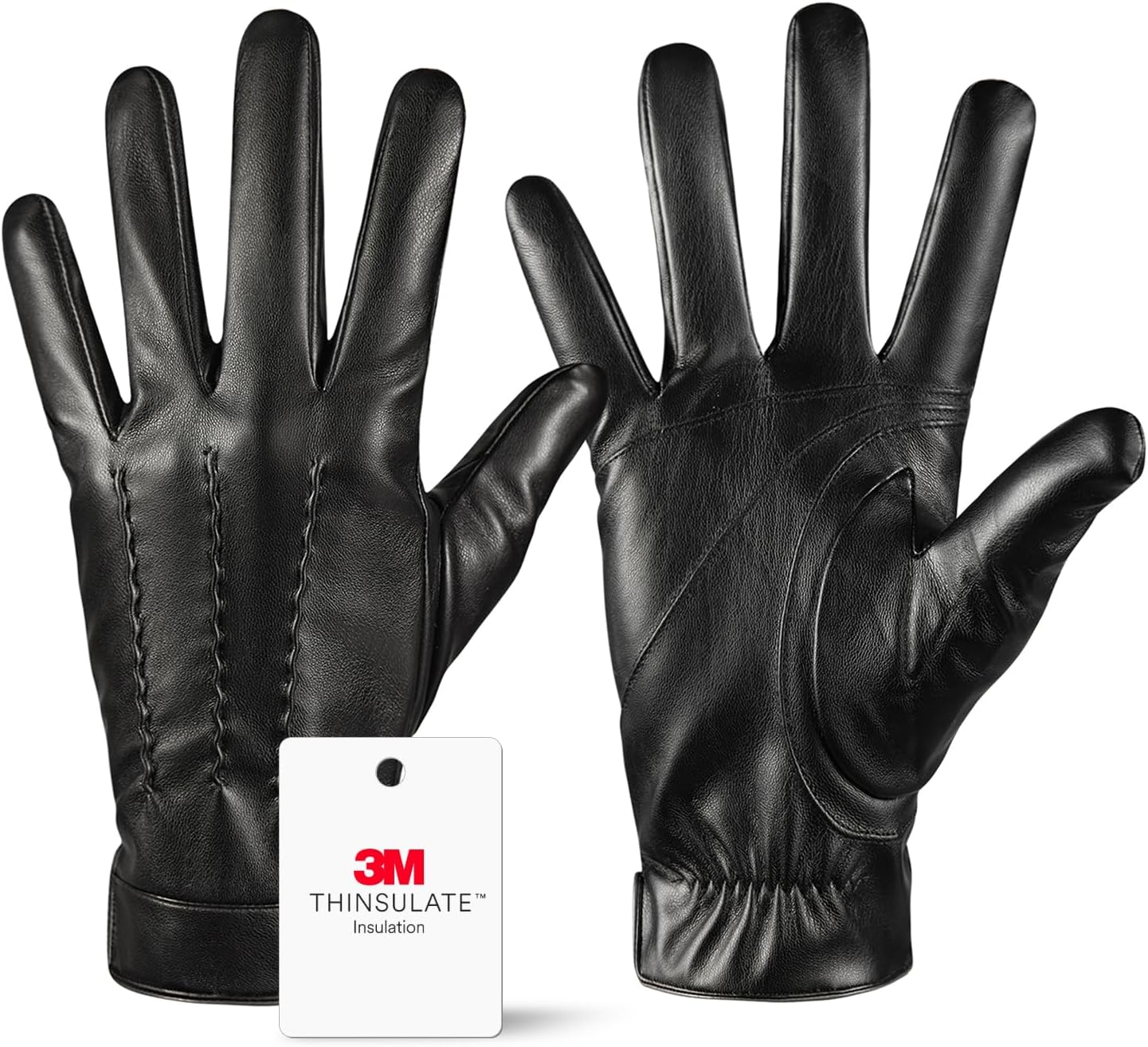 QUKOPSE Winter Leather Gloves for Men,Touchscreen Snow Driving Gloves with Cashmere Lining for Motorcycle Driving Riding… - Image 1